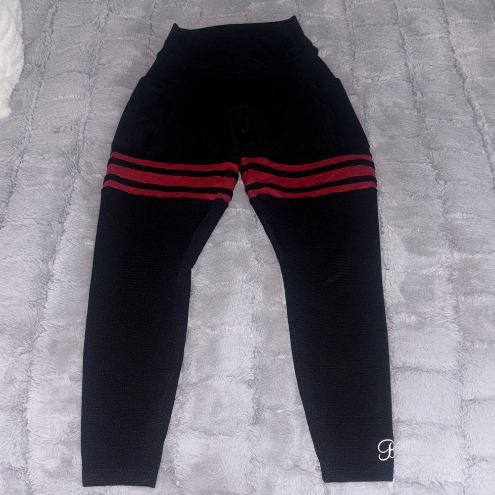 Bombshell Sportswear Black and Red Striped Leggings